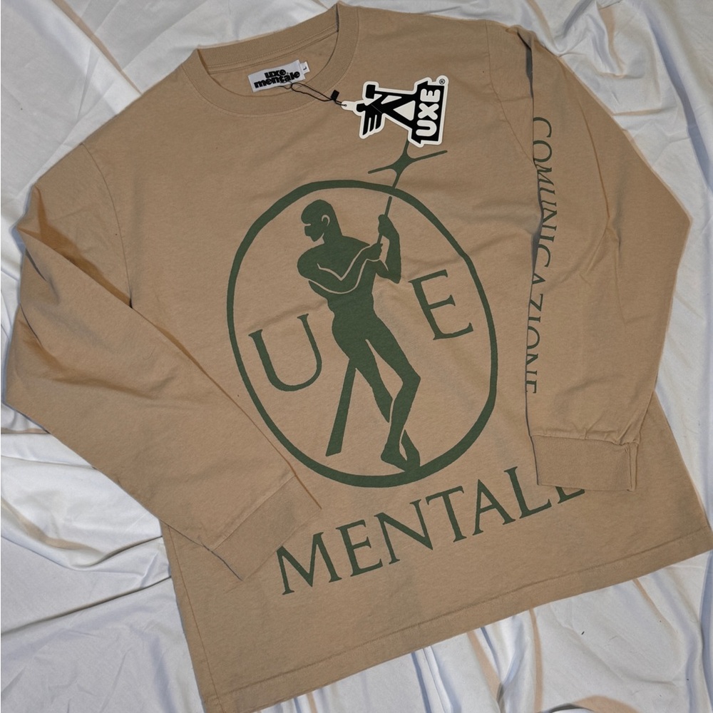 Tan Long Sleeve Shirt with Green Graphic